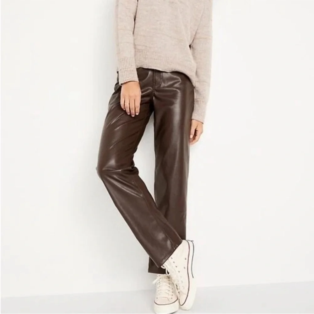 Old Navy Brown OG High Rise Vegan Leather Pants - Picture 1 of 10